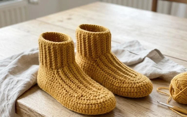 Häkelanleitung Winter-Hausschuhe: Einfach & Warm für Daheim