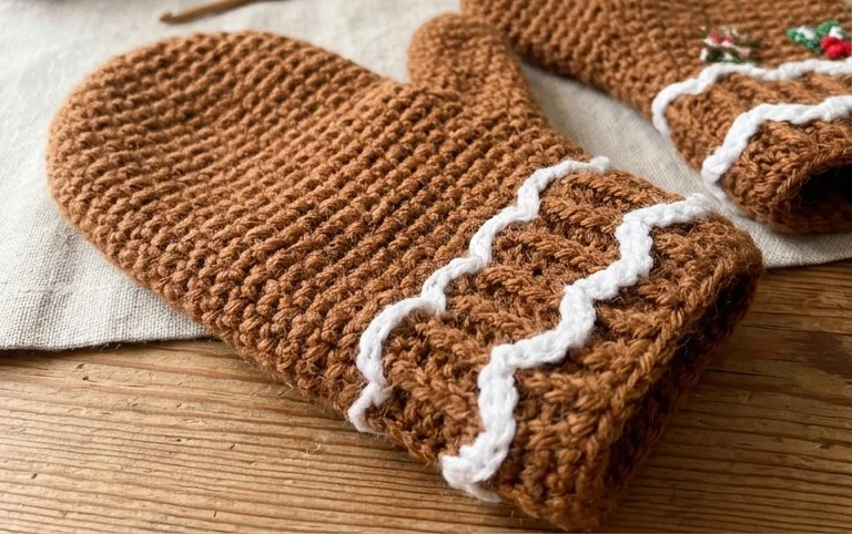Gingerbread Man Crochet Mittens Free Pattern