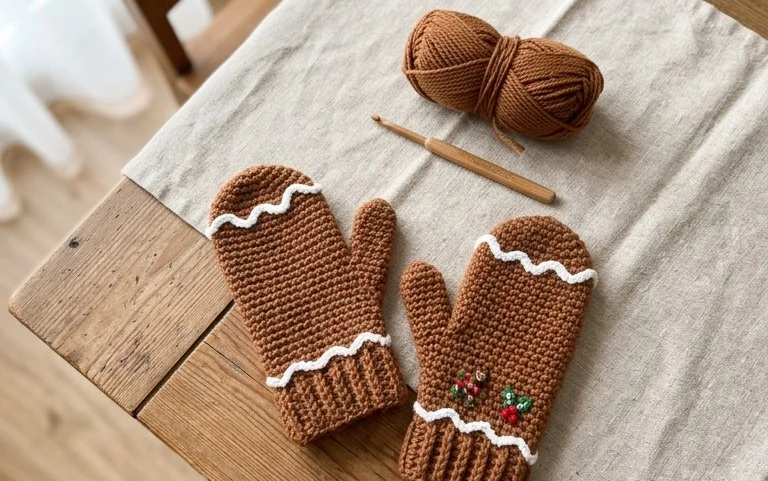 Gingerbread Man Fäustlinge: Kostenlose Häkelanleitung